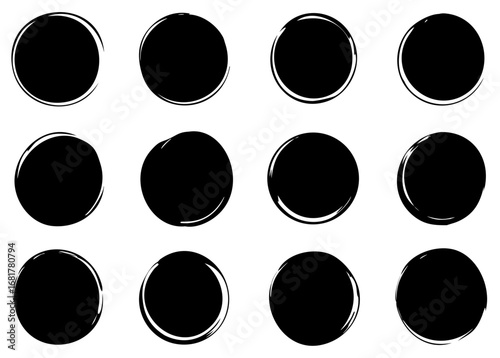 Hand drawn circle brush strokes, Brush circular smears, paint brush circle frame logo, vector illustration