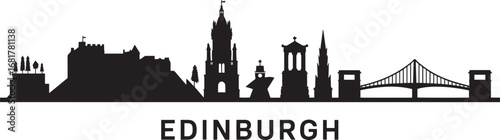 Edinburgh Skyline Vector Silhouette Illustration with City Landmarks and Design Art