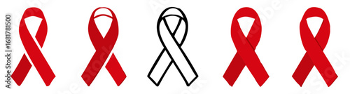 AIDS awareness ribbon set, Stop AIDS red ribbon icon set, Vector illustration