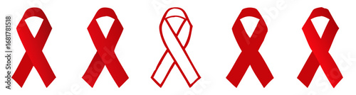 AIDS awareness ribbon set, Stop AIDS red ribbon icon set, Vector illustration