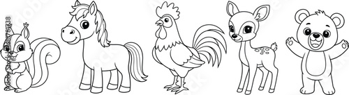 Cute animal coloring pages for kids printable outline illustration