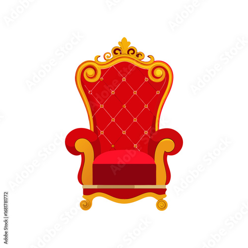 a luxurious red velvet throne chair with ornate go