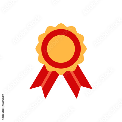 this image depicts a golden rosette award with red
