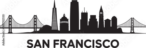 San Francisco Skyline Silhouette Vector Illustration with City Name on Transparent Backdrop