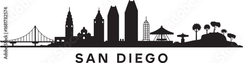 San Diego Skyline Silhouette Vector Illustration with City Name on Transparent Backdrop