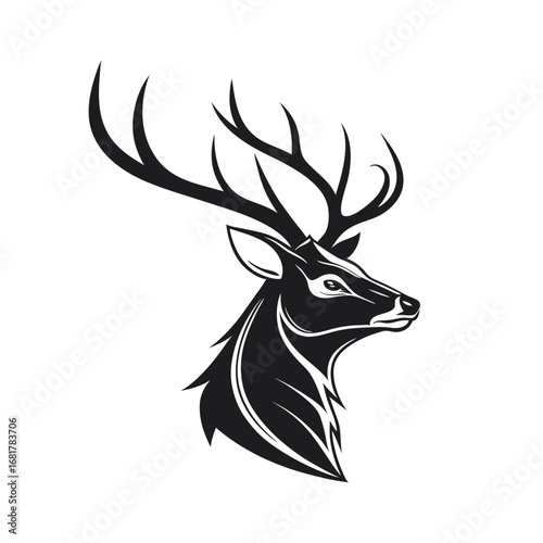 Majestic Stag Head Minimalist Black and White Deer Illustration