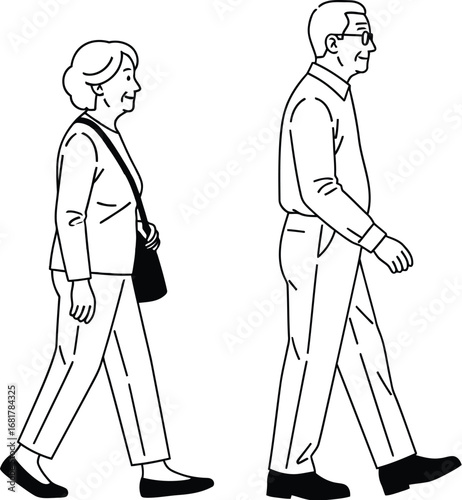 Illustration of senior couple walking for health and exercise