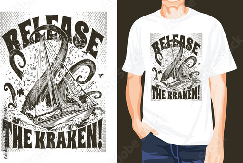 Kraken Release Handdrawn t-shirt design