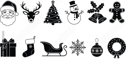 Christmas vector icons santa reindeer tree snowman and more cliparts