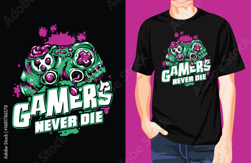 Monster controller halloween gamers never die t-shirt