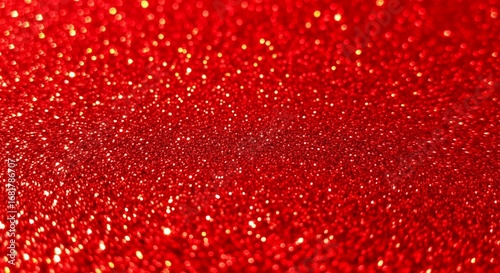 Vibrant red glitter texture with sparkling bokeh lights background.