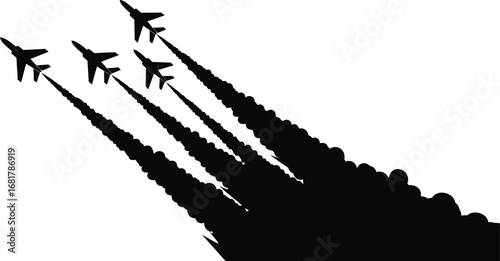 Jet airplane fighter planes flying in formation silhouette design