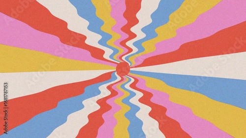 Retro colorful groovy wipe. Sunburst looping animation.