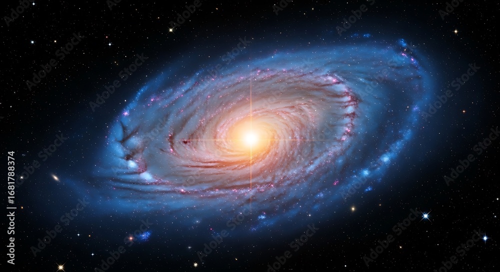 Fototapeta premium Spectacular spiral galaxy with bright center in the vastness of space