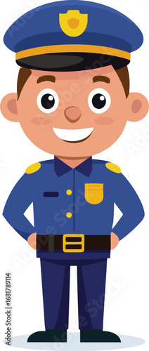 Vector art of full body cartoon police officer standing with hands on hips