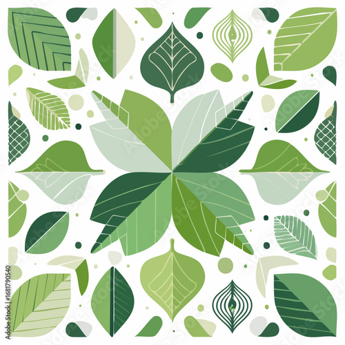 Green leaves symmetrical arrangement botanical pattern nature inspired organic freshness