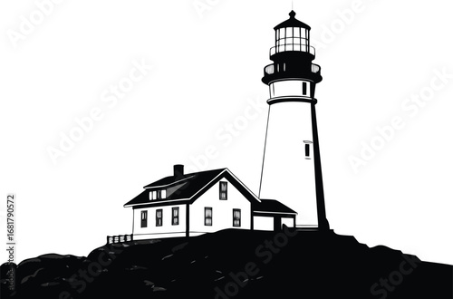 Classic lighthouse and keeper s house on a hilltop