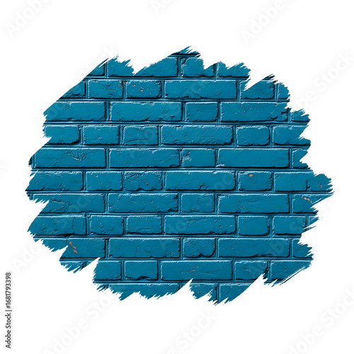 Illustration of textured blue brick wall with a brush stroke effect, abstract background isolated on transparent background