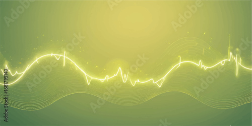 An abstract green energy wave with a lightning bolt striking in a dark night sky