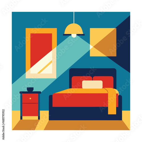 Hotel Bedroom Interior with Suitcase Beside Bed in Daylight