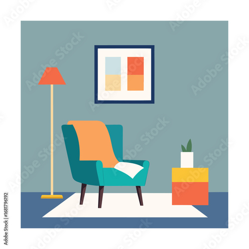 Minimal Reading Nook with Chair Framed Art and Books