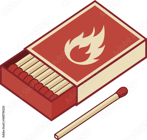 Vector art of a box of matches with one matchstick lying next to it