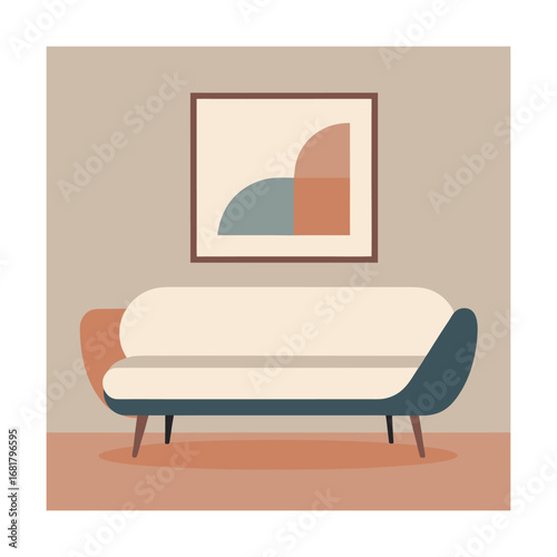 Neutral Lounge with Framed Painting and Curved Sofa