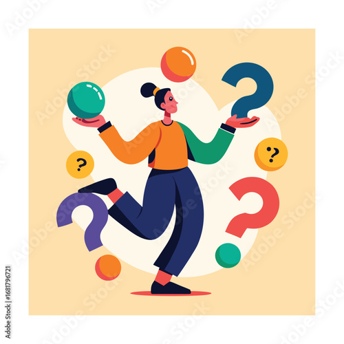 Person Juggling Multiple Question Marks Illustration