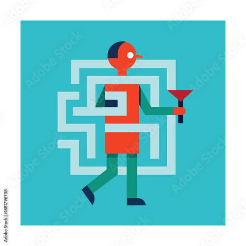 Person Lost in Maze Holding a Map Vector Design