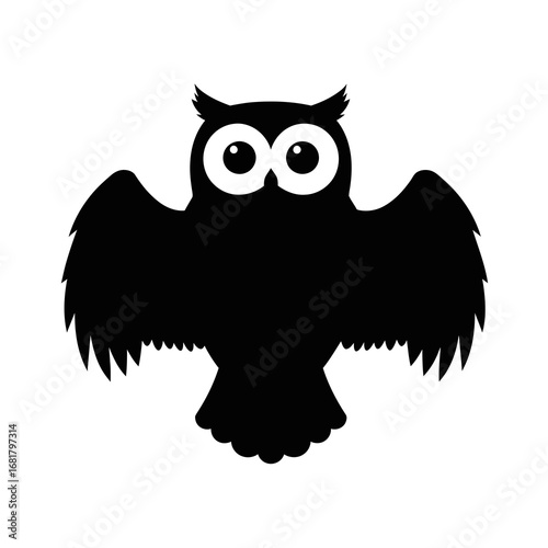 Mysterious Owl Silhouette: A striking, minimalist silhouette of an owl, rendered in stark black against a pristine field, exudes a sense of nocturnal mystique and graphic elegance. 