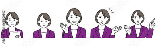 Businesswoman expressing different emotions in various poses vector illustration