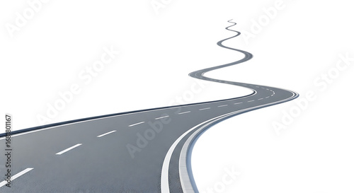Winding road isolated on transparent background, symbolizing journey and direction