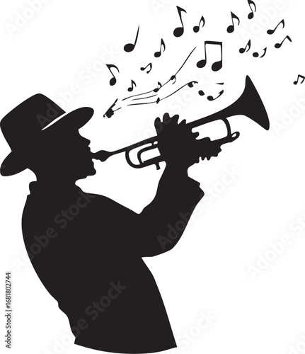 Jazz Man Silhouette Playing the Trumpet
