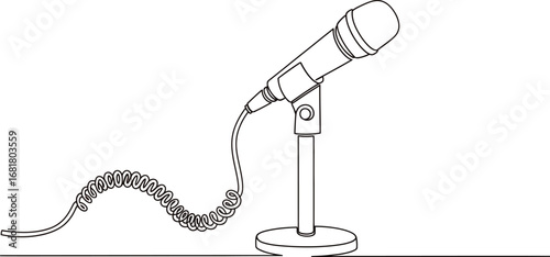 Microphone stand line art podcasting audio equipment recording studio