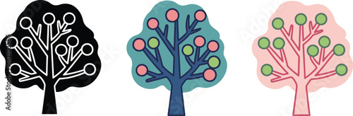 Three trees with fruit vector illustration nature plant design