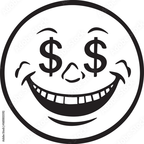 Wealthy Cartoon Smiley Face with Dollar Signs
