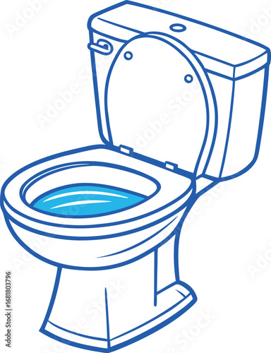 Vector art of clean toilet with blue water in the bowl