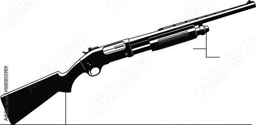 Shotgun weapon firearm rifle pump action gun black and white vector