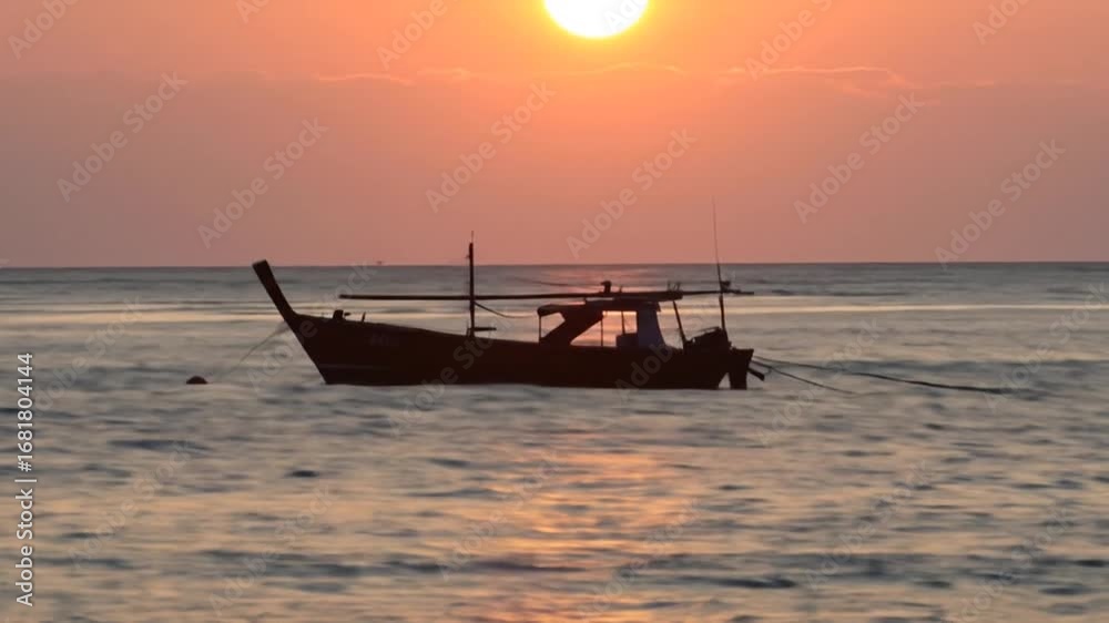 Sunset fishing boat silhouette Sunset fishing boat silhouette