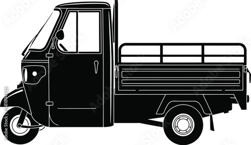 Black three wheeler truck vector illustration transport vehicle ape