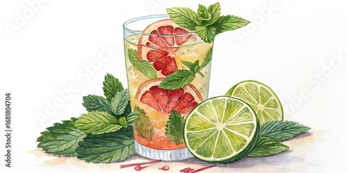 Watercolor Grapefruit Mint ...