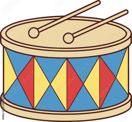 Vector art of a colorful toy drum with drumsticks