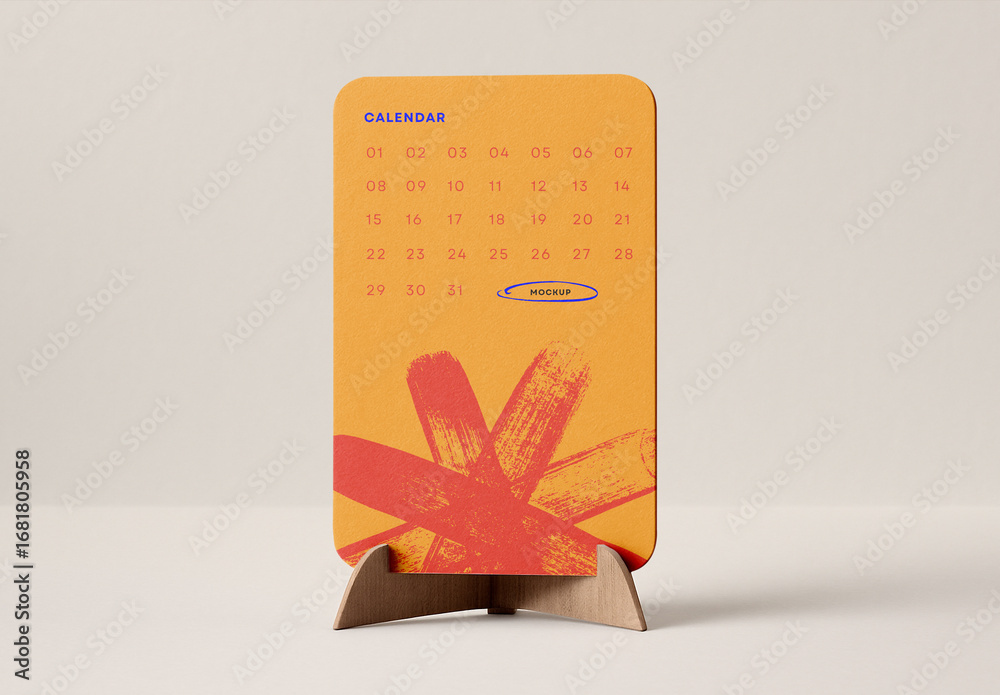 Vertical Desk Calendar with Rounded Corners on Wooden Stand Mockup ...