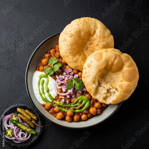 Bowl of Chole Bhature placed on a wooden table