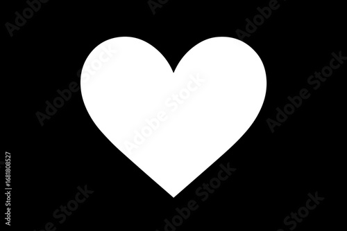 Solid white heart shape, minimalist design, black background, t-shirt graphic