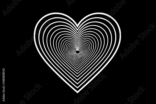 Infinite heart pattern, concentric circles, abstract art, black background