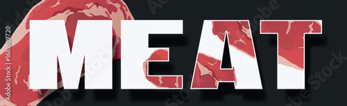 The word MEAT logo, stylized as a piece of meat - Vector illustration