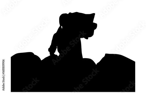 A strong, solitary silhouette figure struggles uphill, burdened by a large load.