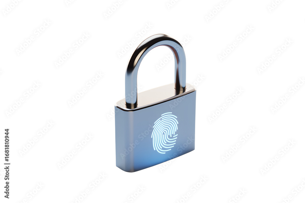 Naklejka premium Biometric security lock with glowing fingerprint scan, modern technology access control system