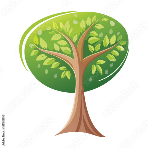 A simple green tree illustration with a natural shape, brown trunk, and fresh green leaves. Minimalist and clean style, ideal for eco-friendly themes, nature backgrounds, environmental concepts